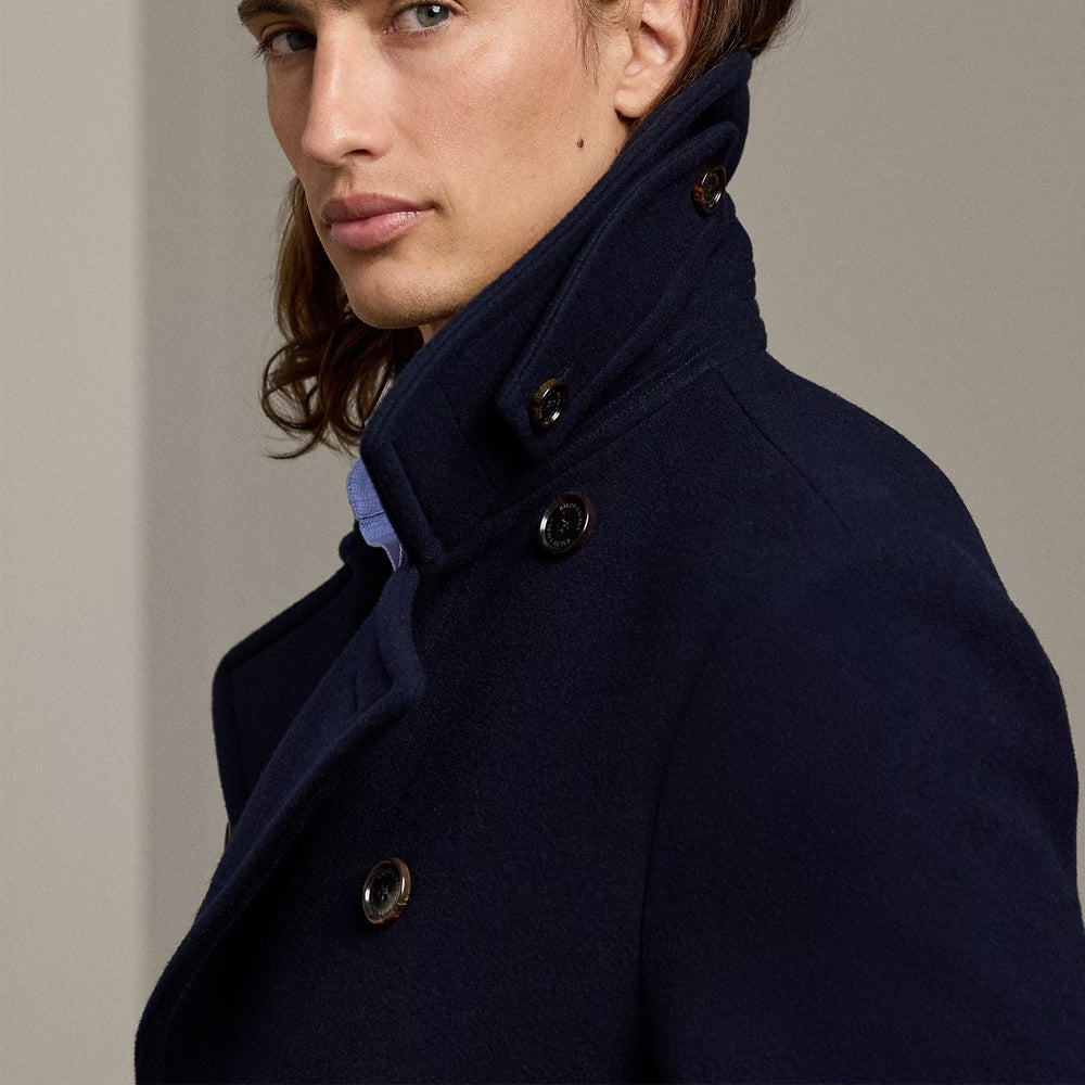 Men's Double Breasted Premium Wool Blue Pea Coat