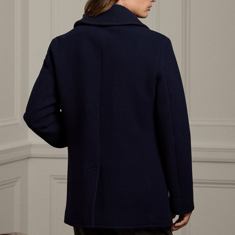 Men's Double Breasted Wool Blue Pea Coat