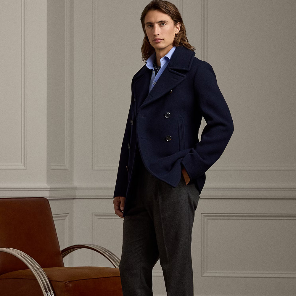 Men's Double Breasted Premium Blue Pea Coat