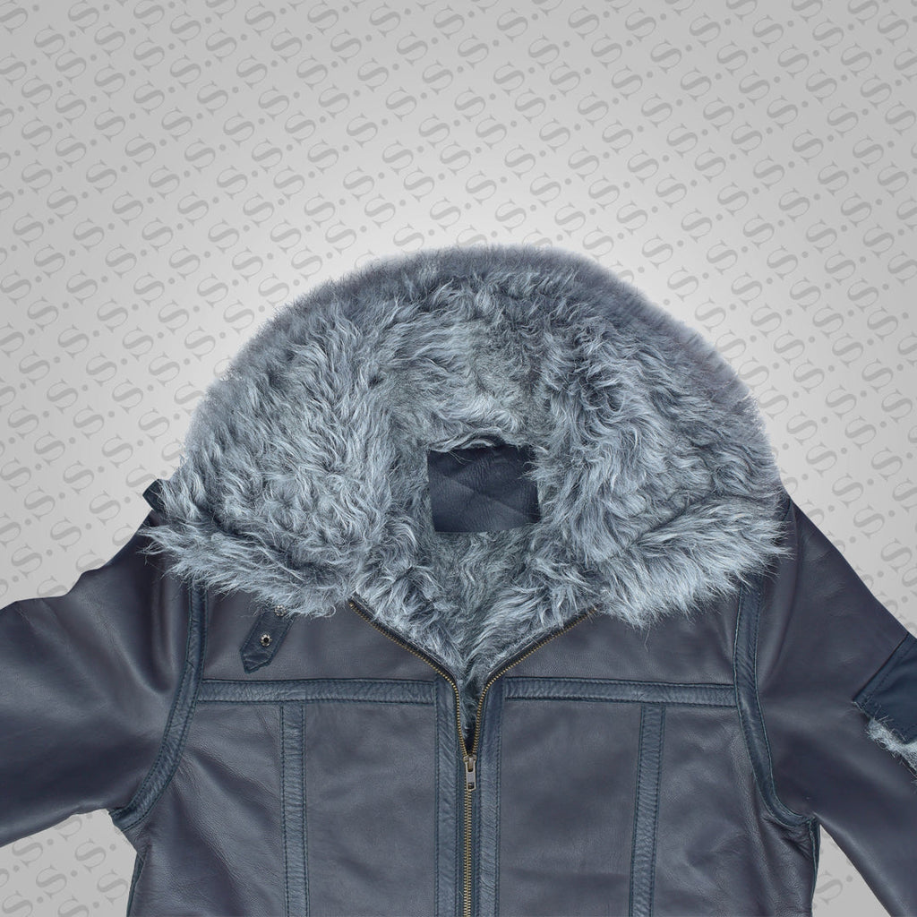 Men's Shearling Jacket Coat Thick Black in Flight Aviation Style Jacket - Cold Inferno - bombersflight