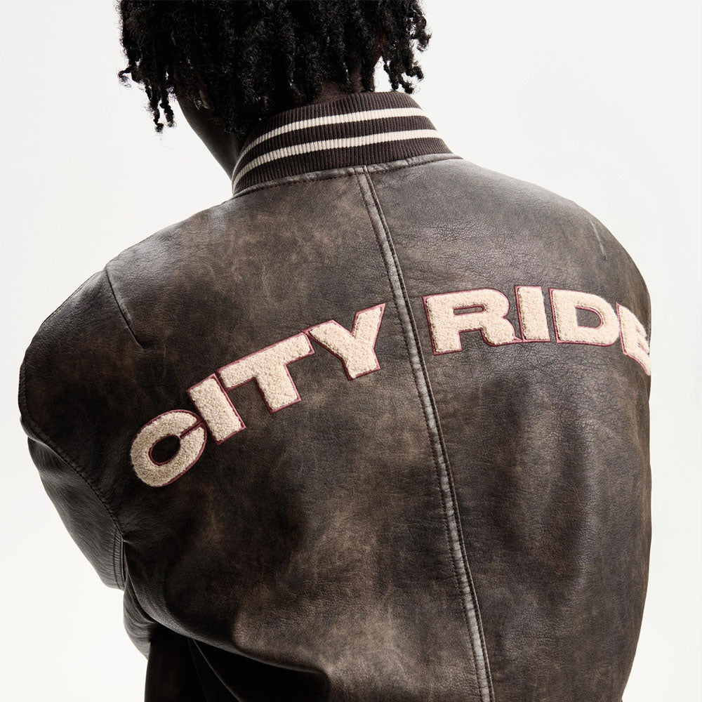  Leather Varsity Bomber Jacket