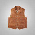 Men's Brown Western Cowboy Waistcoat Buffalo Leather Vest - bombersflight