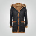Mens  WWII B3 Sheepskin Aviator Hooded Overcoat
