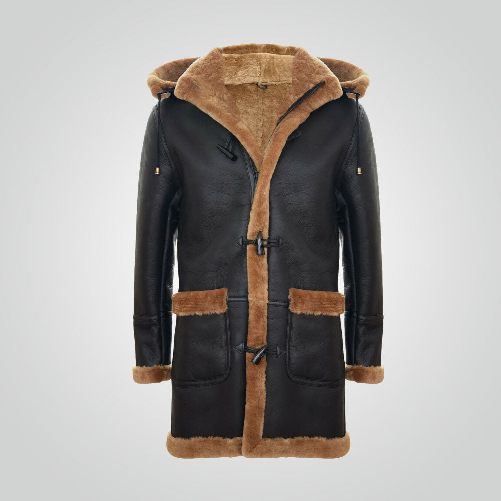 Mens  WWII B3 Sheepskin Aviator Hooded Overcoat