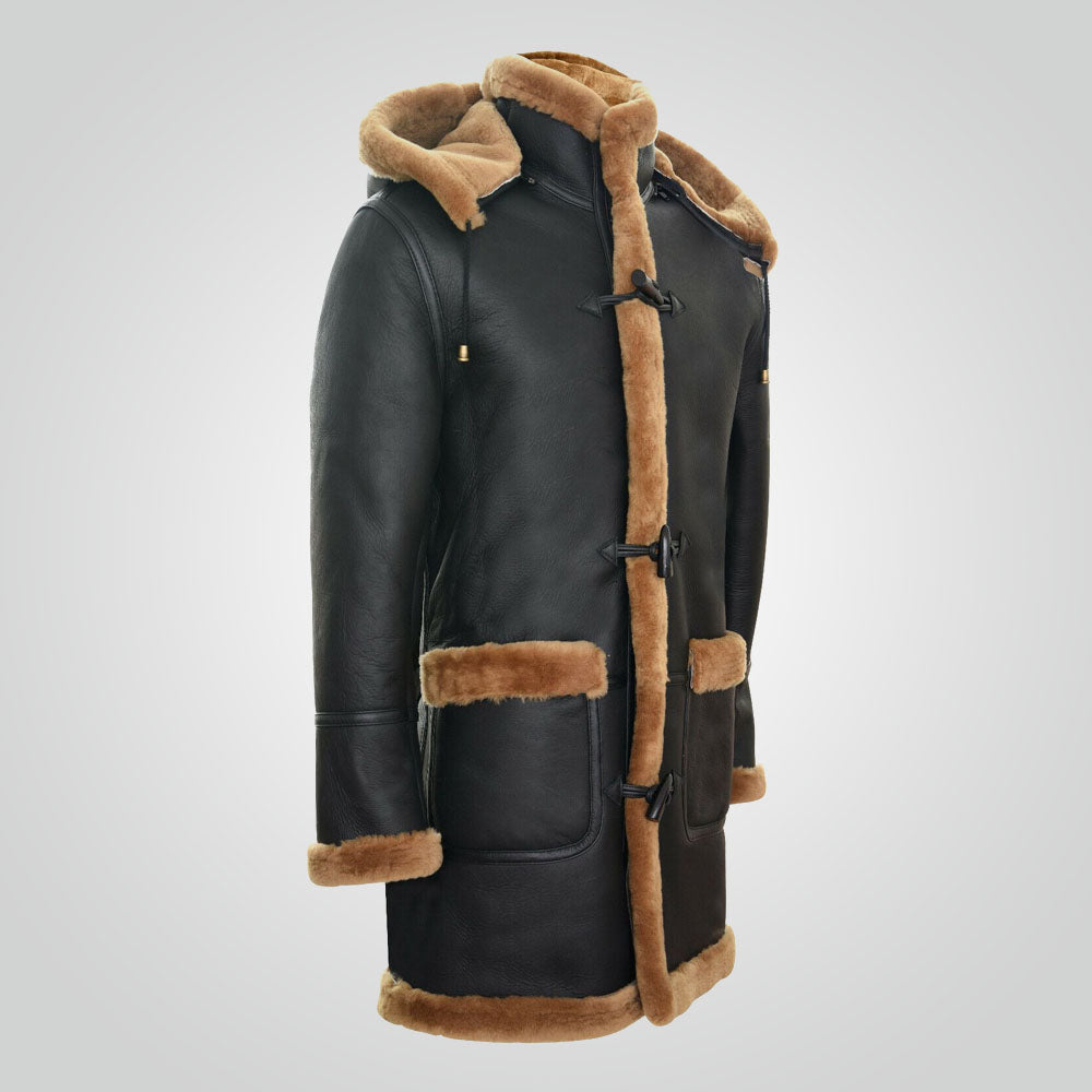 Mens  WWII B3 Sheepskin Aviator Hooded Duffle Overcoat