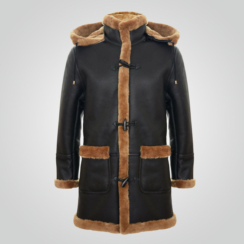B3 Sheepskin Aviator Hooded Duffle Overcoat
