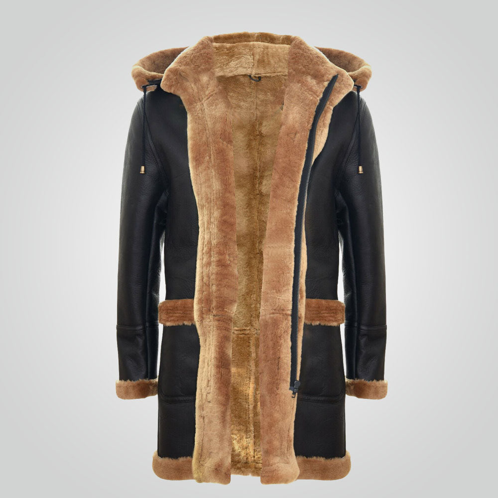 Mens  B3 Sheepskin Aviator Hooded Duffle Overcoat