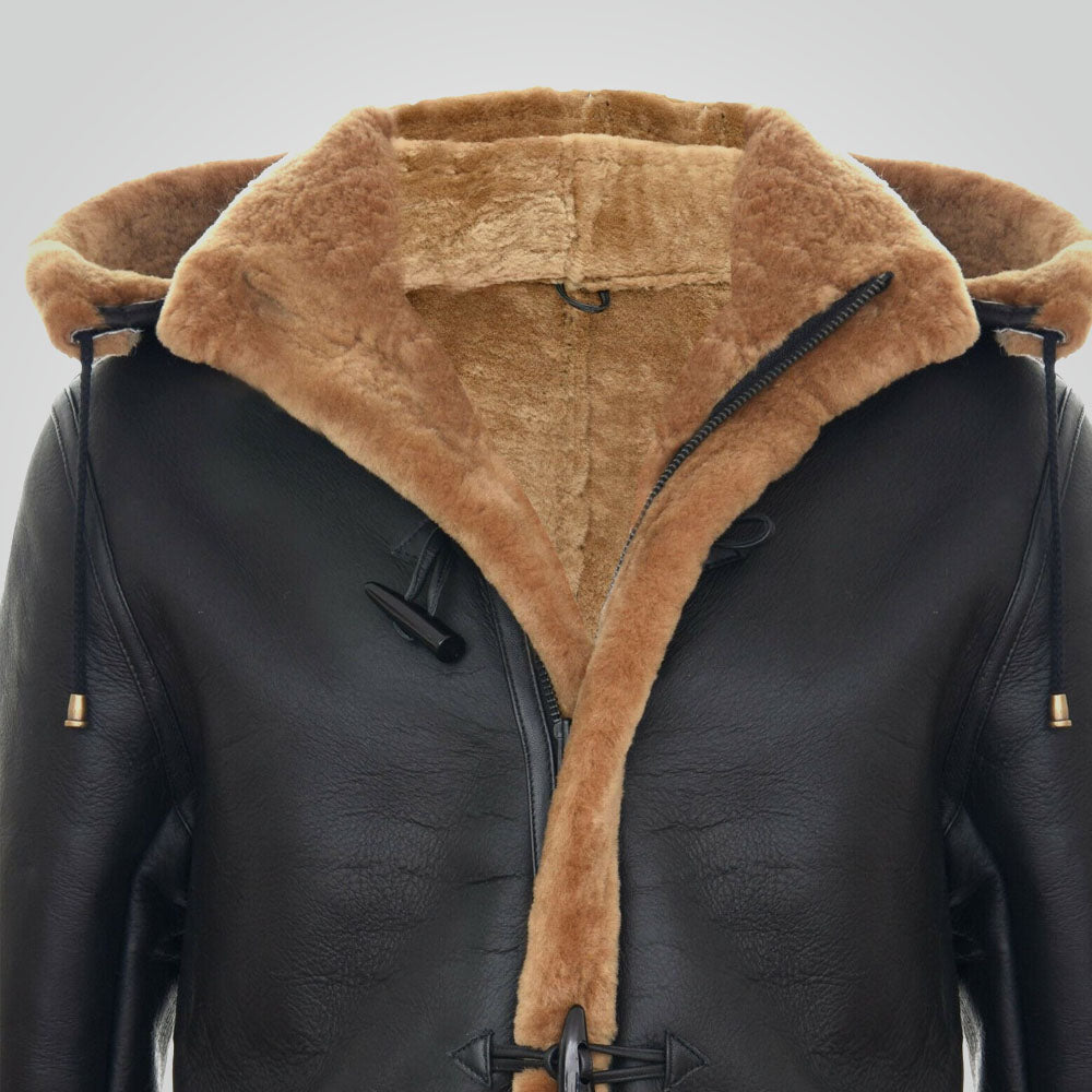 Mens  WWII B3 Sheepskin Hooded Duffle Overcoat