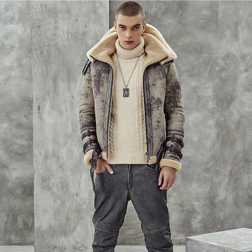 New 2025 RAF Double Collar Waxed RAF Flying Sheepskin Shearling Jacket Coat - bombersflight
