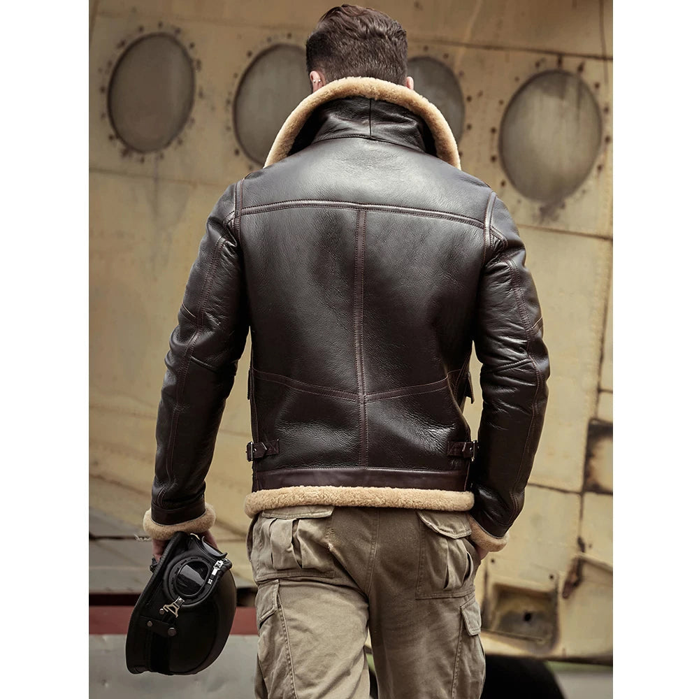 Men's Brown RAF Flight Sheepskin Shearling Leather Jacket Coat - bombersflight