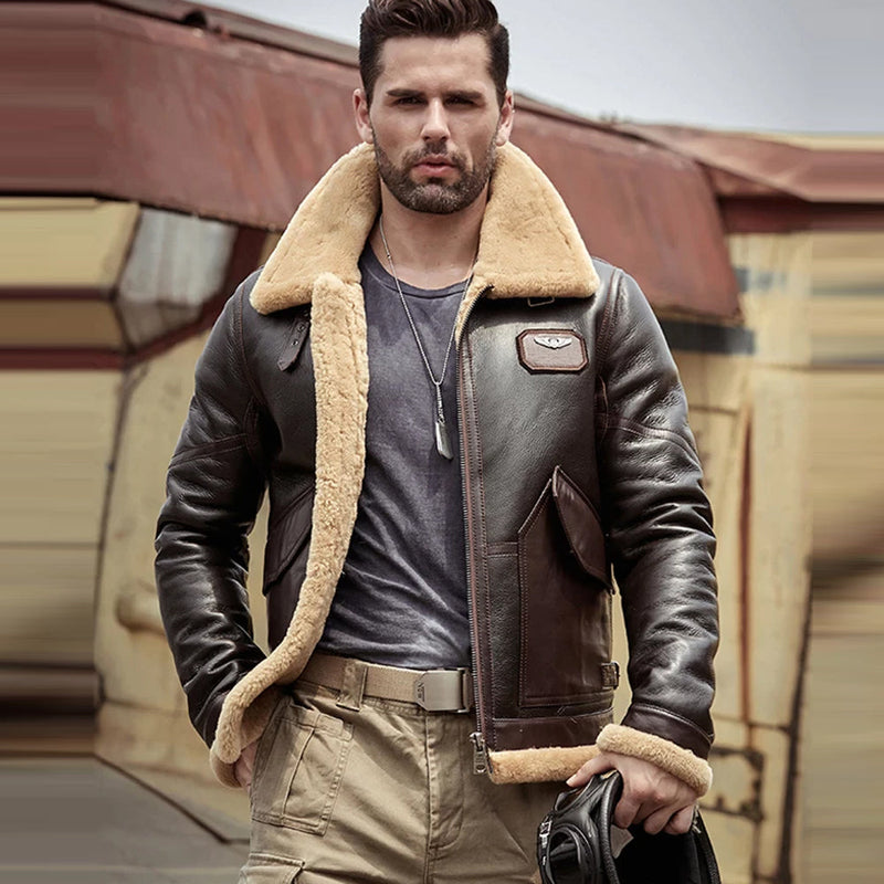 Men's Brown RAF Flight Sheepskin Shearling Leather Jacket Coat - bombersflight