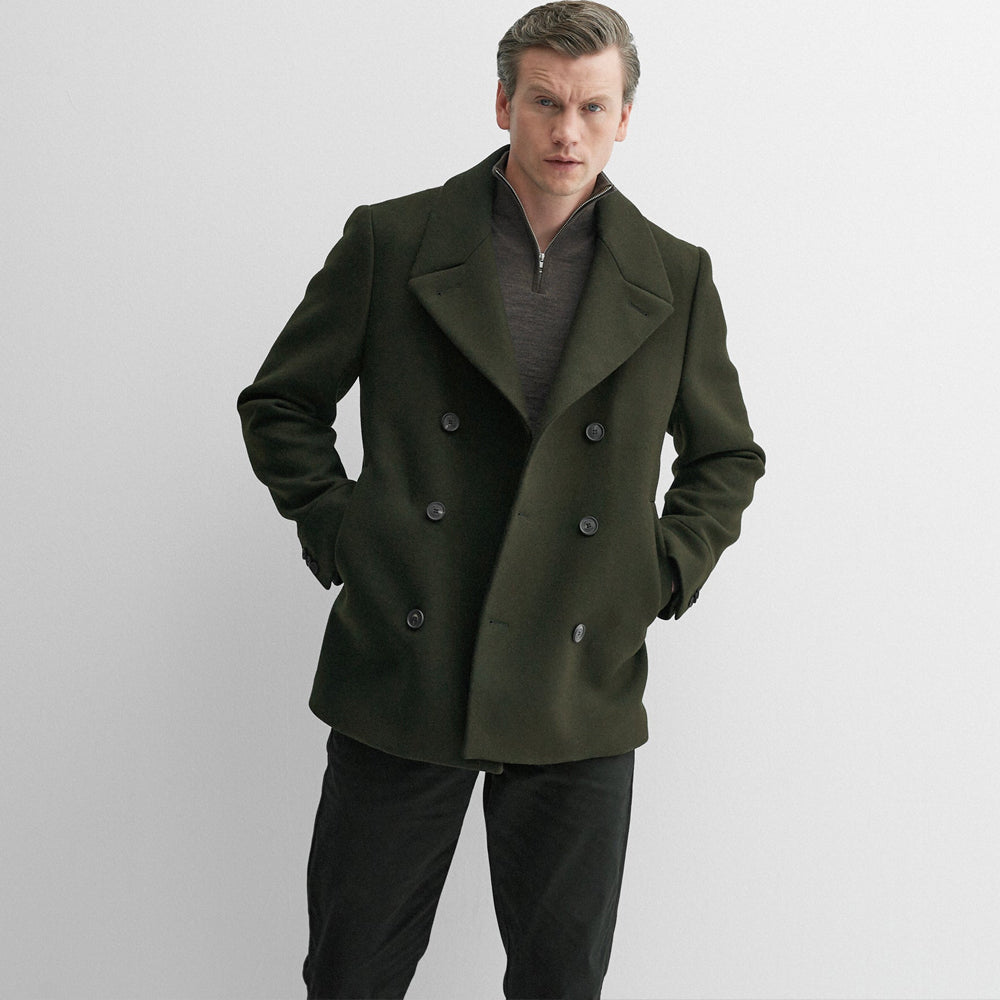 Olive Green Men's Wool Peacoat