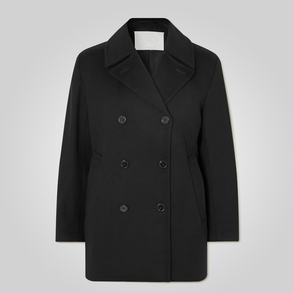 Royal Navy Sailor Wool Peacoat for Men in Black
