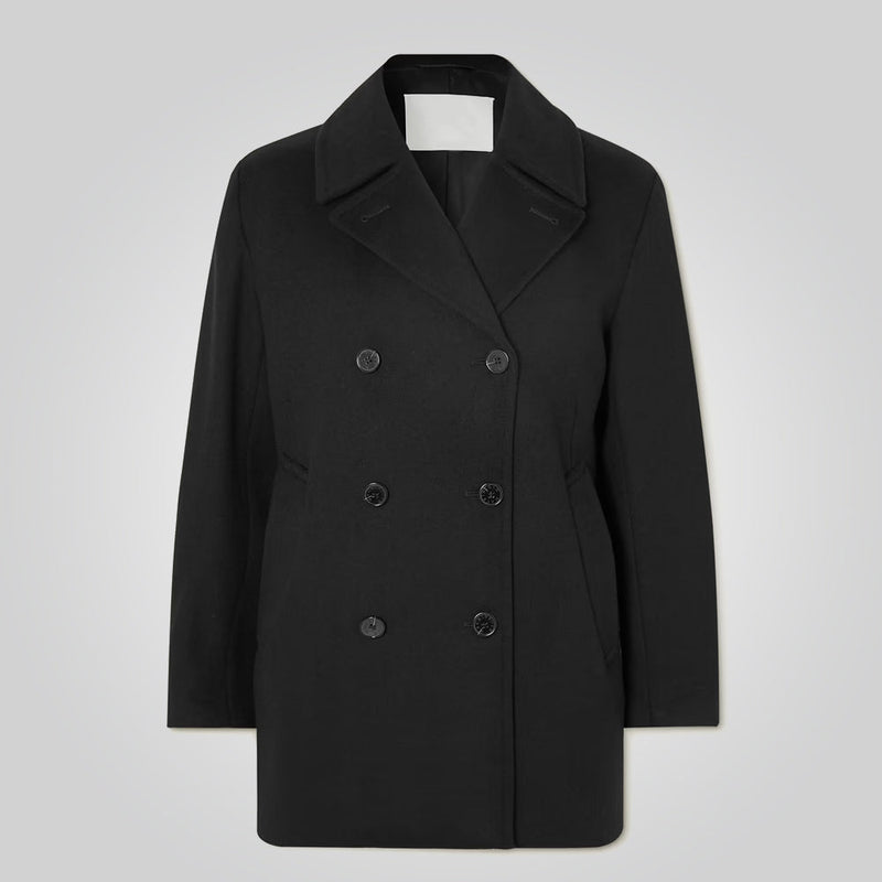 Royal Navy Sailor Wool Peacoat for Men in Black