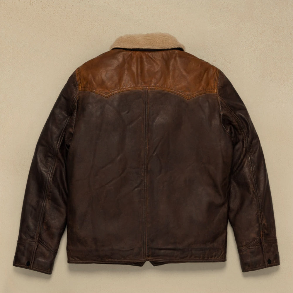 Distressed Sheepskin Sherpa Jacket For Men