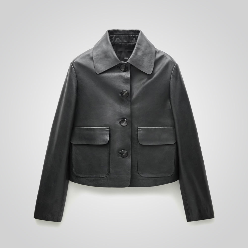 Shirt Style Black Blazer With Flap Pockets
