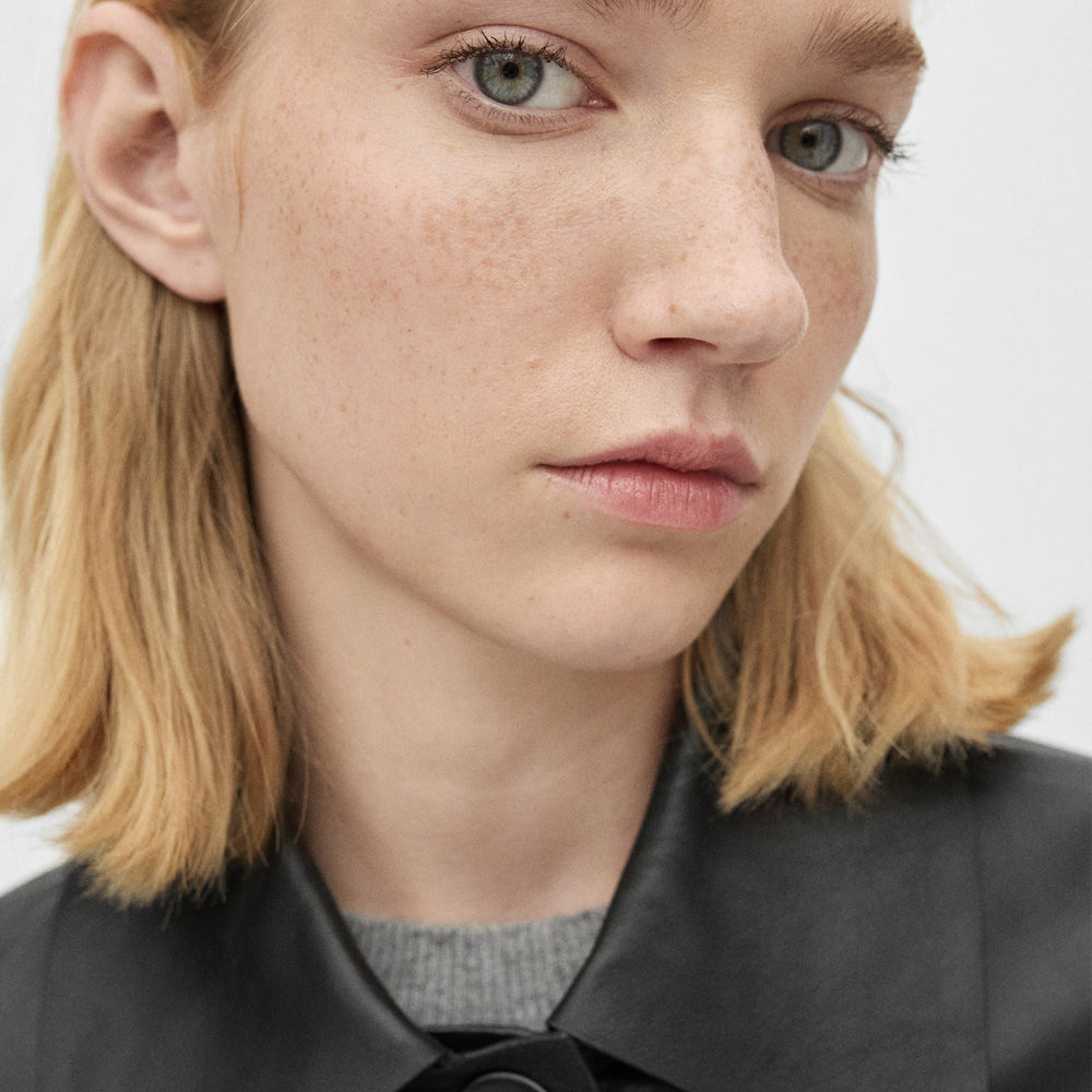 Black Leather Blazer With Flap Pockets
