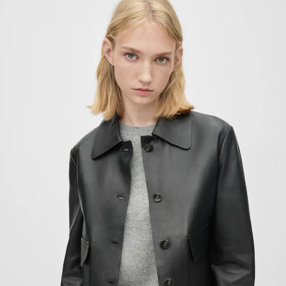 Shirt Style Black Leather Blazer