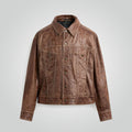Vintage Brown Leather Trucker Jacket