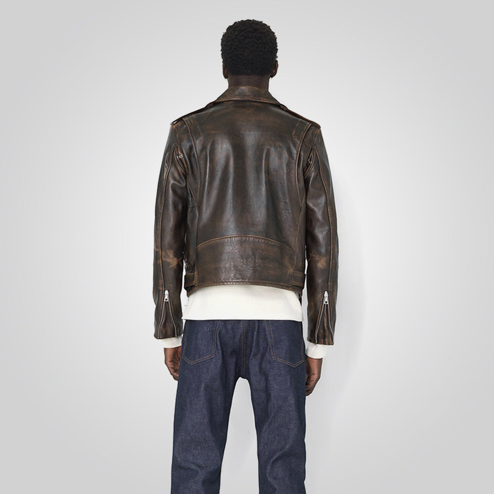 Vintage Distressed Leather Motorcycle Jacket