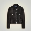 Women Black Cropped Leather Shirt With Button Closure