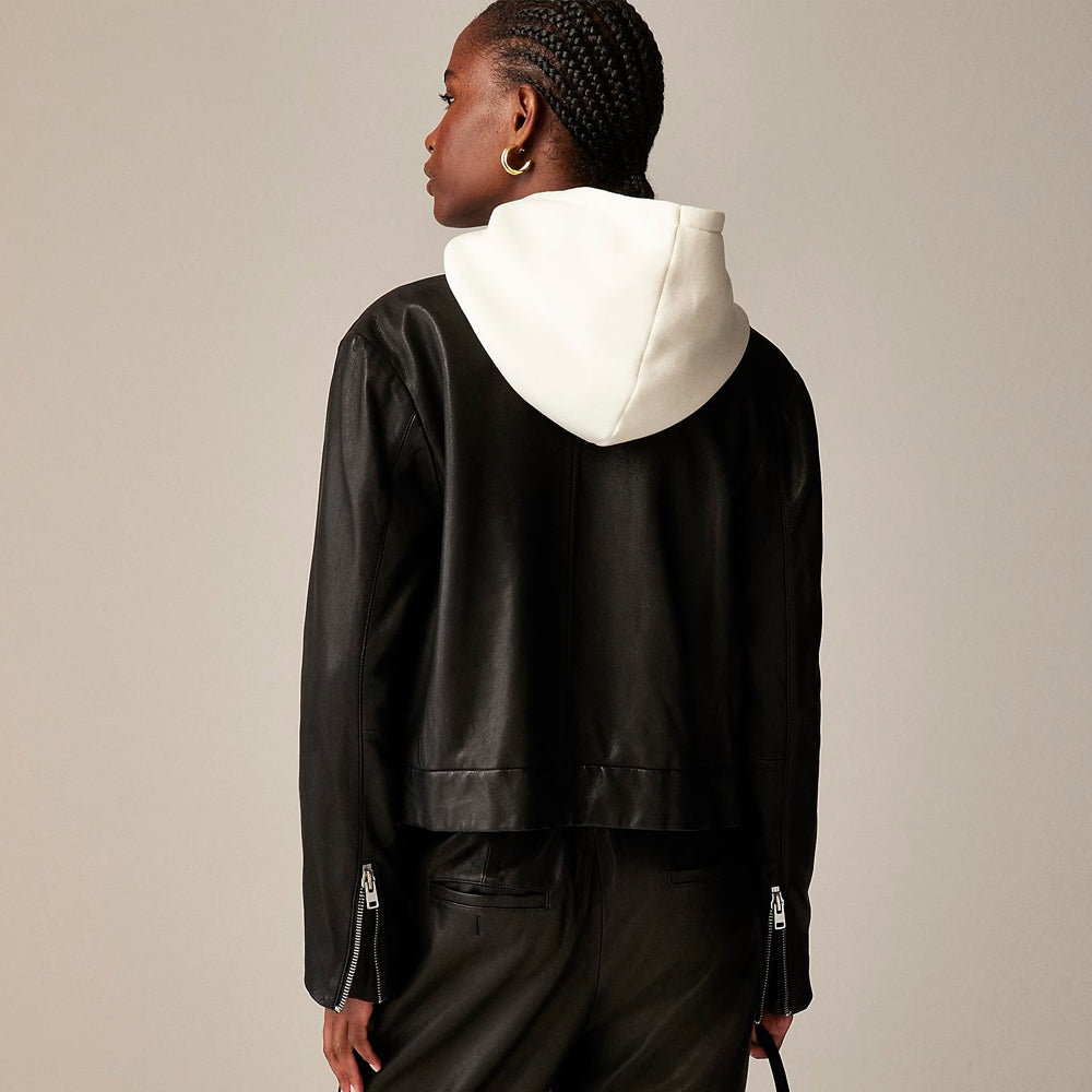 Women Black Leather Shirt With Button Closure