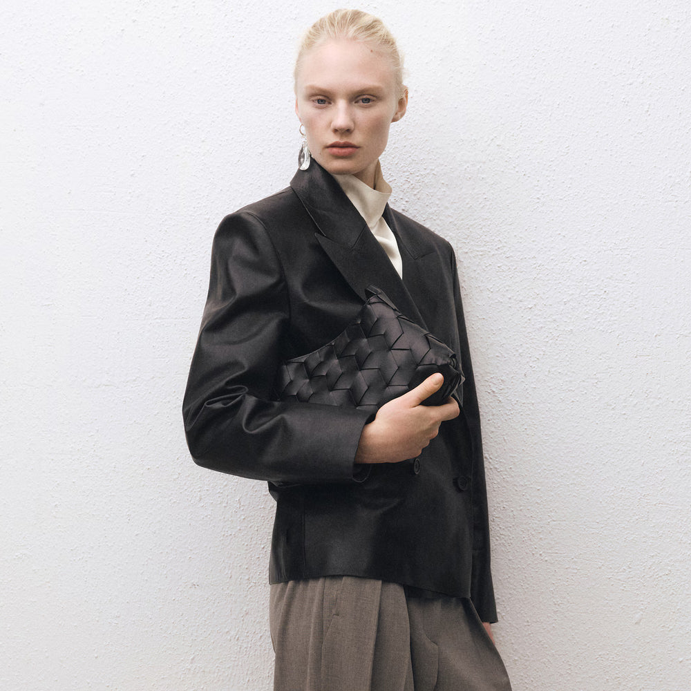 Black Double Breasted Vintage Leather Blazer