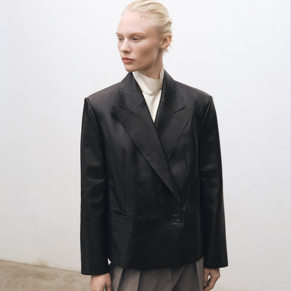 Double Breasted Vintage Leather Blazer