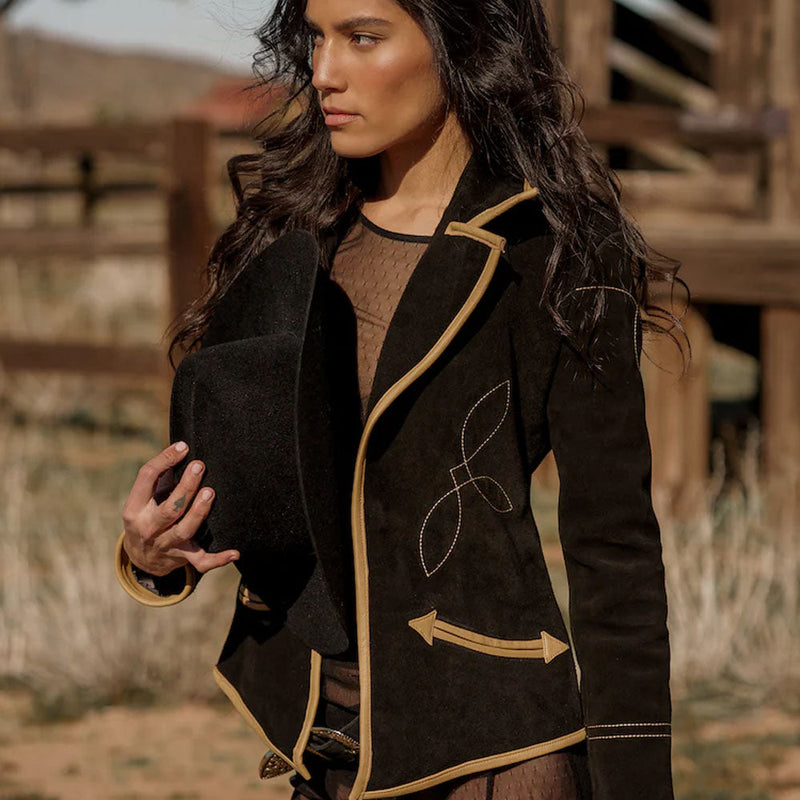 Women Cowboy Suede Jacket in black Leather