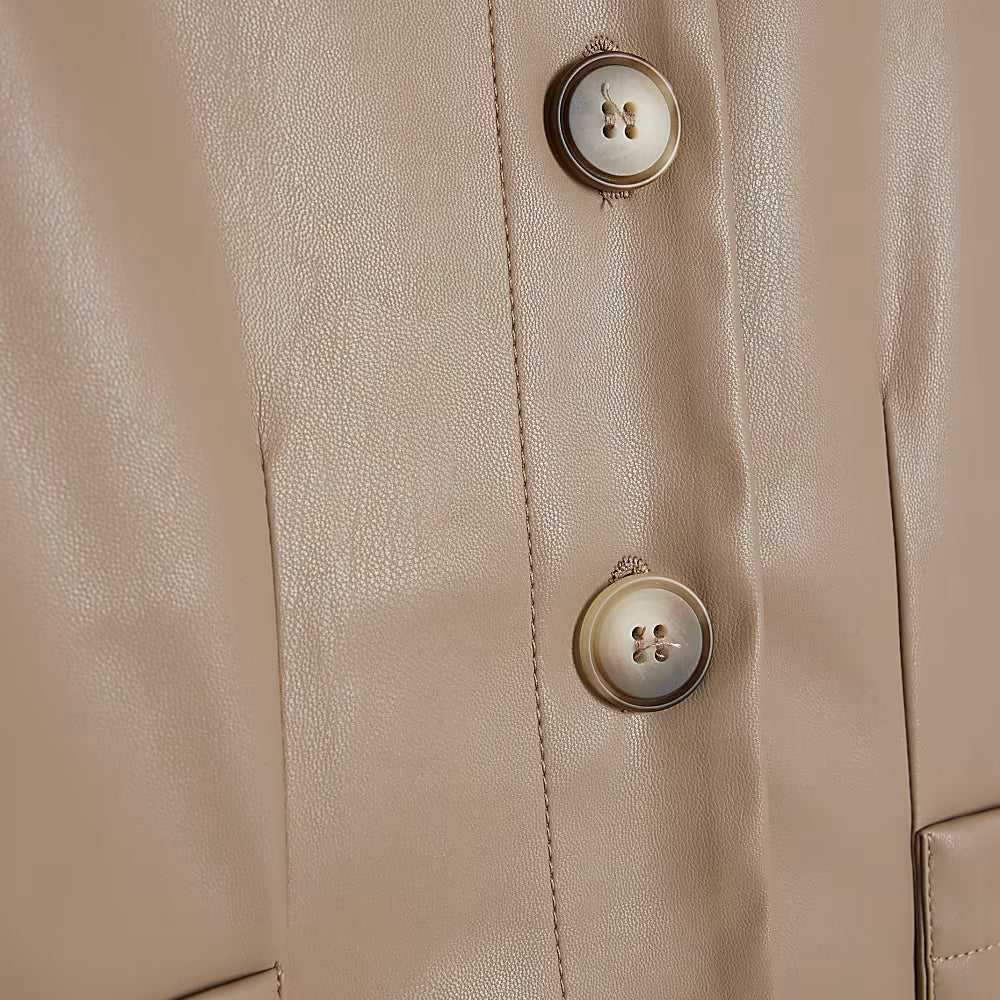 Cropped Beige Real Leather Shirt