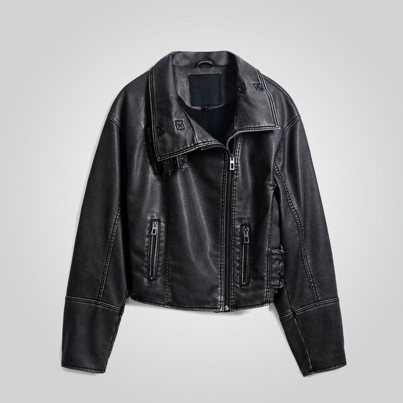 Women's Distressed Black Biker Jacket