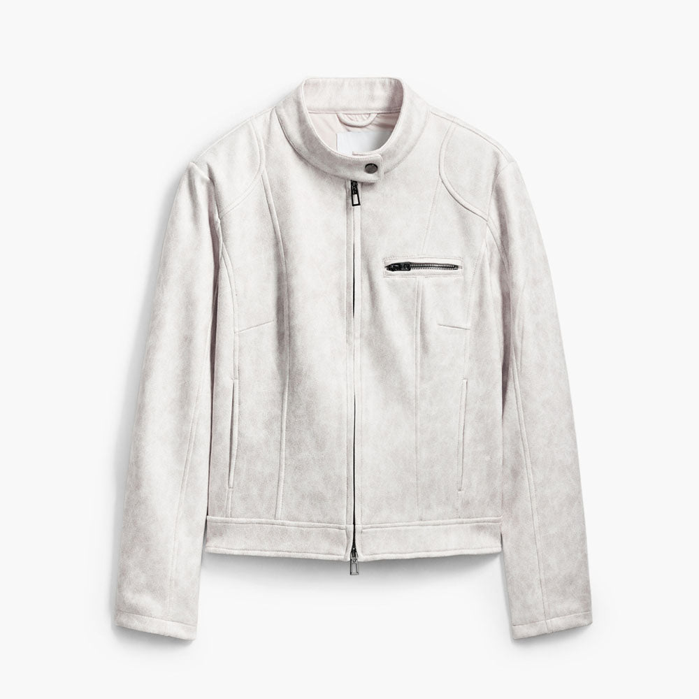 Women Biker White Leather Jacket