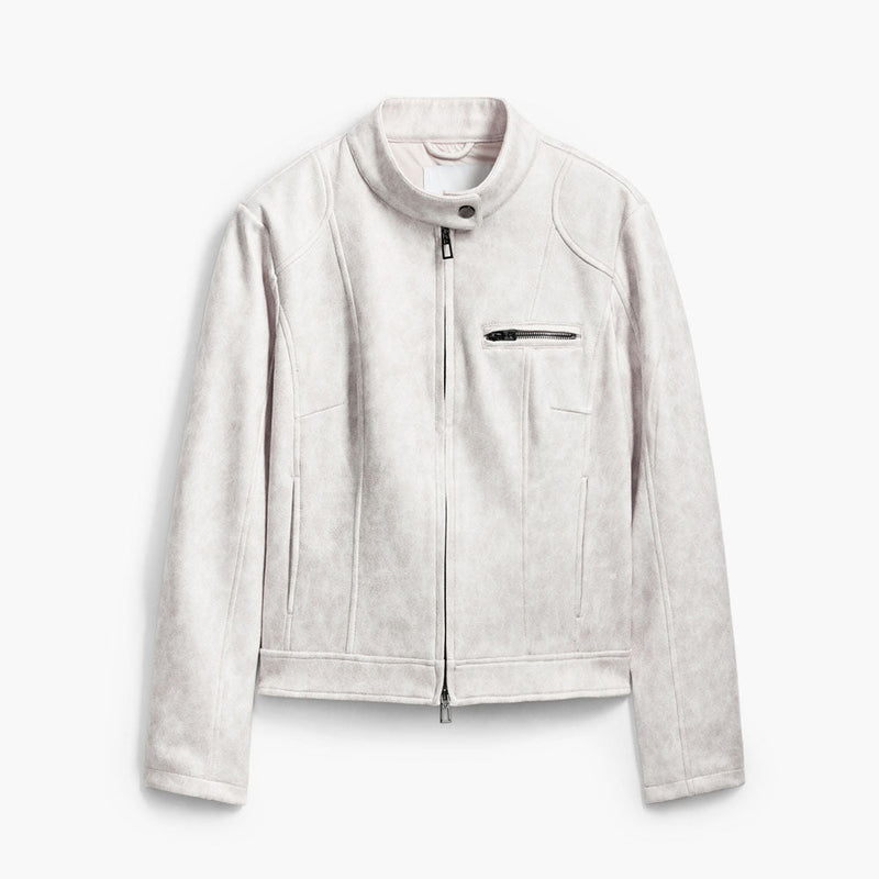 Women Biker White Leather Jacket