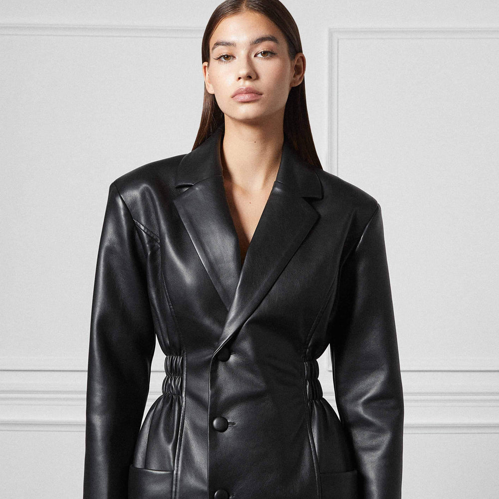 Leather Double Breasted Blazer Mini Dress