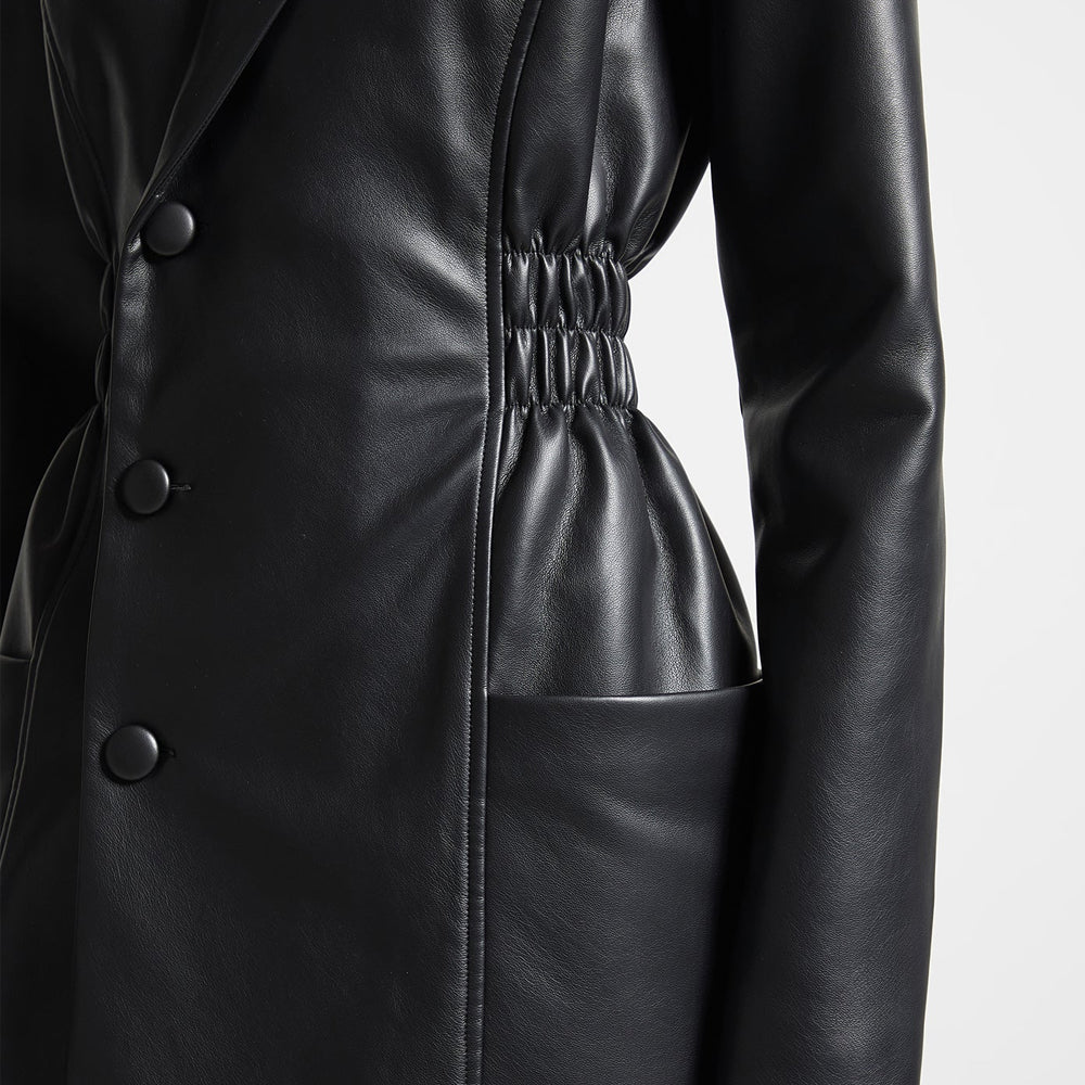 Women's Black Leather Blazer Mini Dress