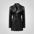 Women's Black Leather Double Breasted Blazer 
