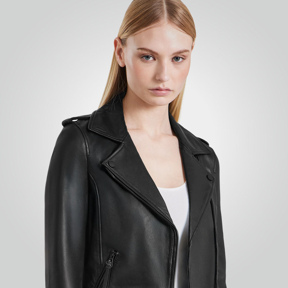 Women's Black Motorbike Leather Biker Jacket
