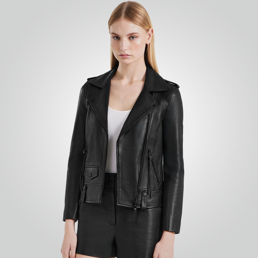 Black Motorbike Leather Biker Jacket