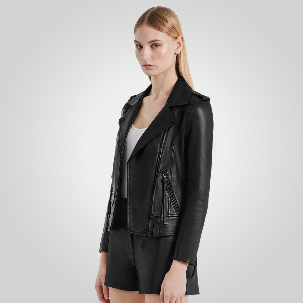Women's Black Leather Biker Jacket
