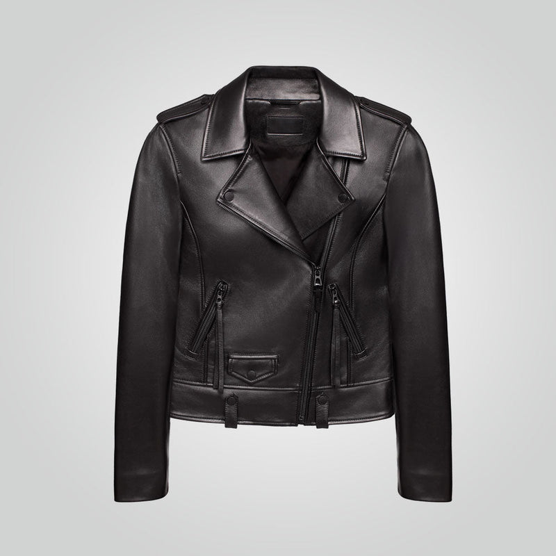 Women's Black Motorbike Leather Biker Jacket