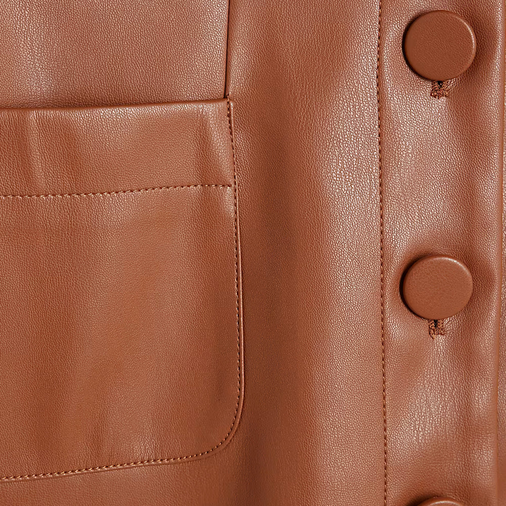 Women's Brown Leather Shirt Mini Dress