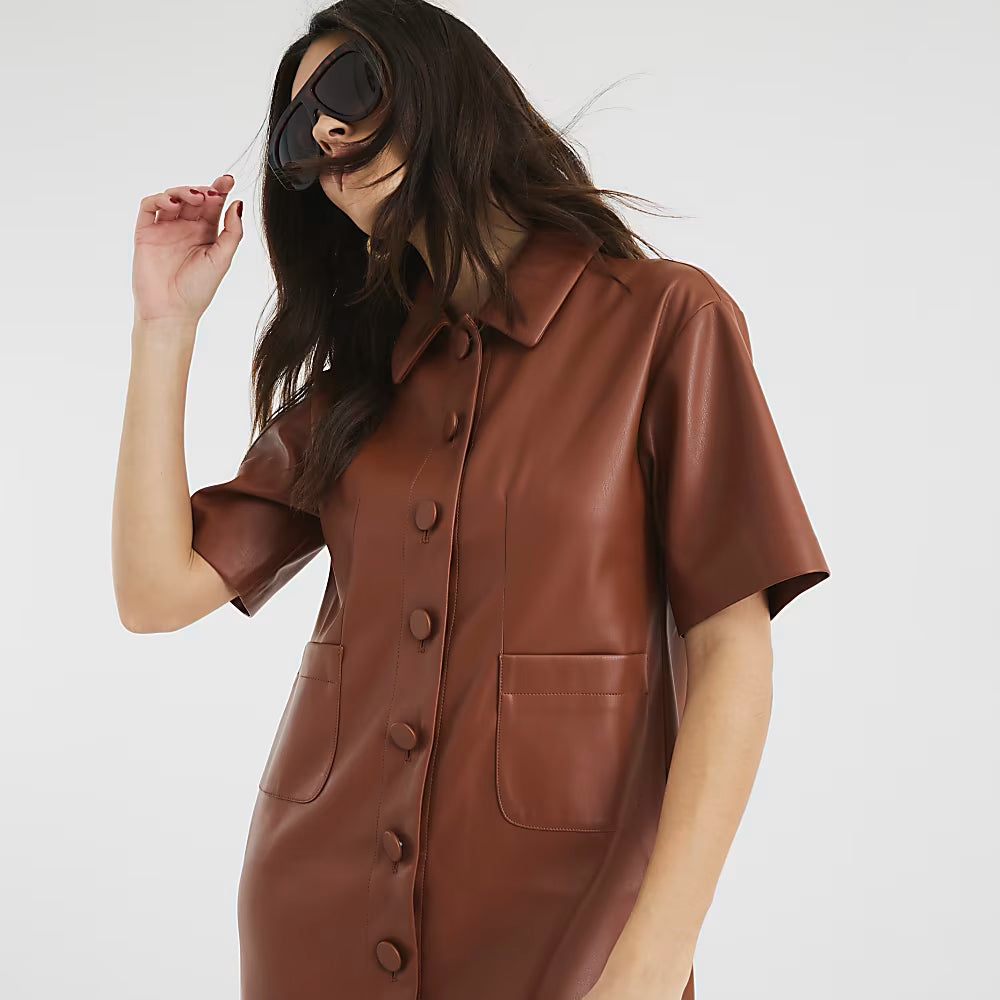 Women's Leather Shirt Mini Dress