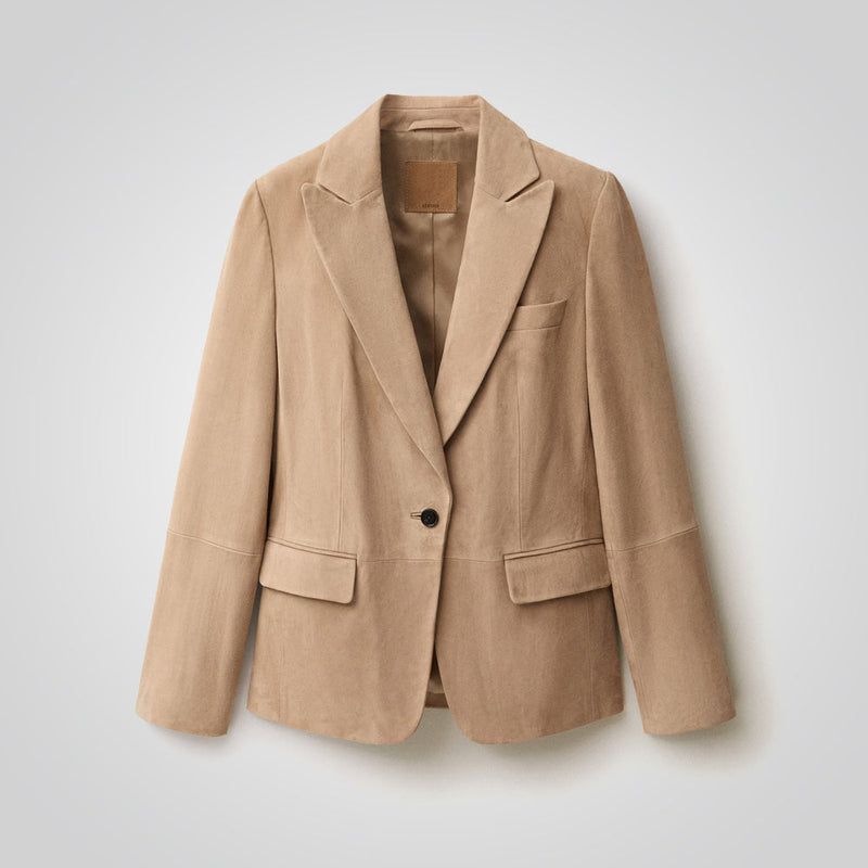 Women's Beige Brown Suede Leather Blazer
