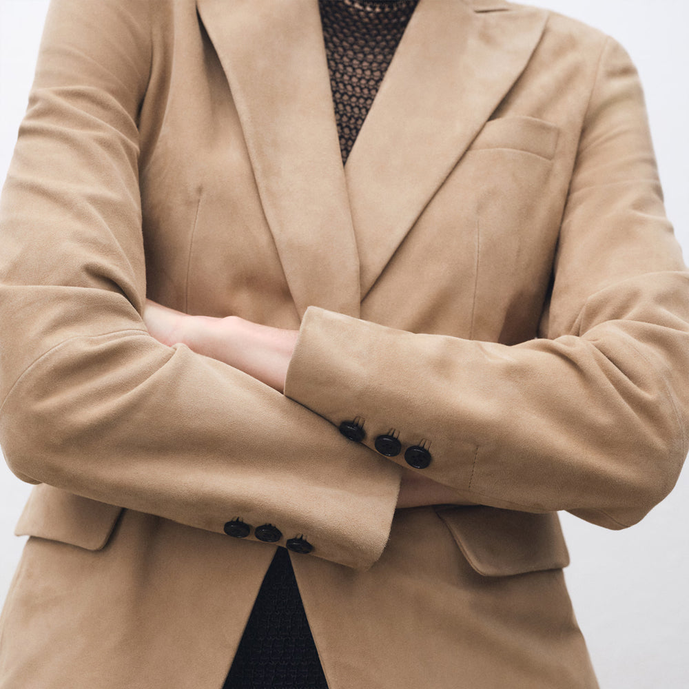 Women's Brown Suede Leather Blazer