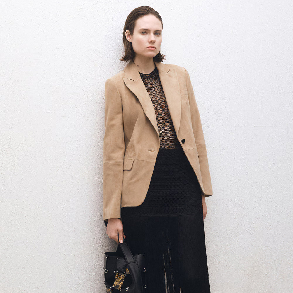 Women's Beige Brown Suede Leather Blazer