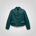 Women's Green Real Leather Short Blazer With Flap Pockets