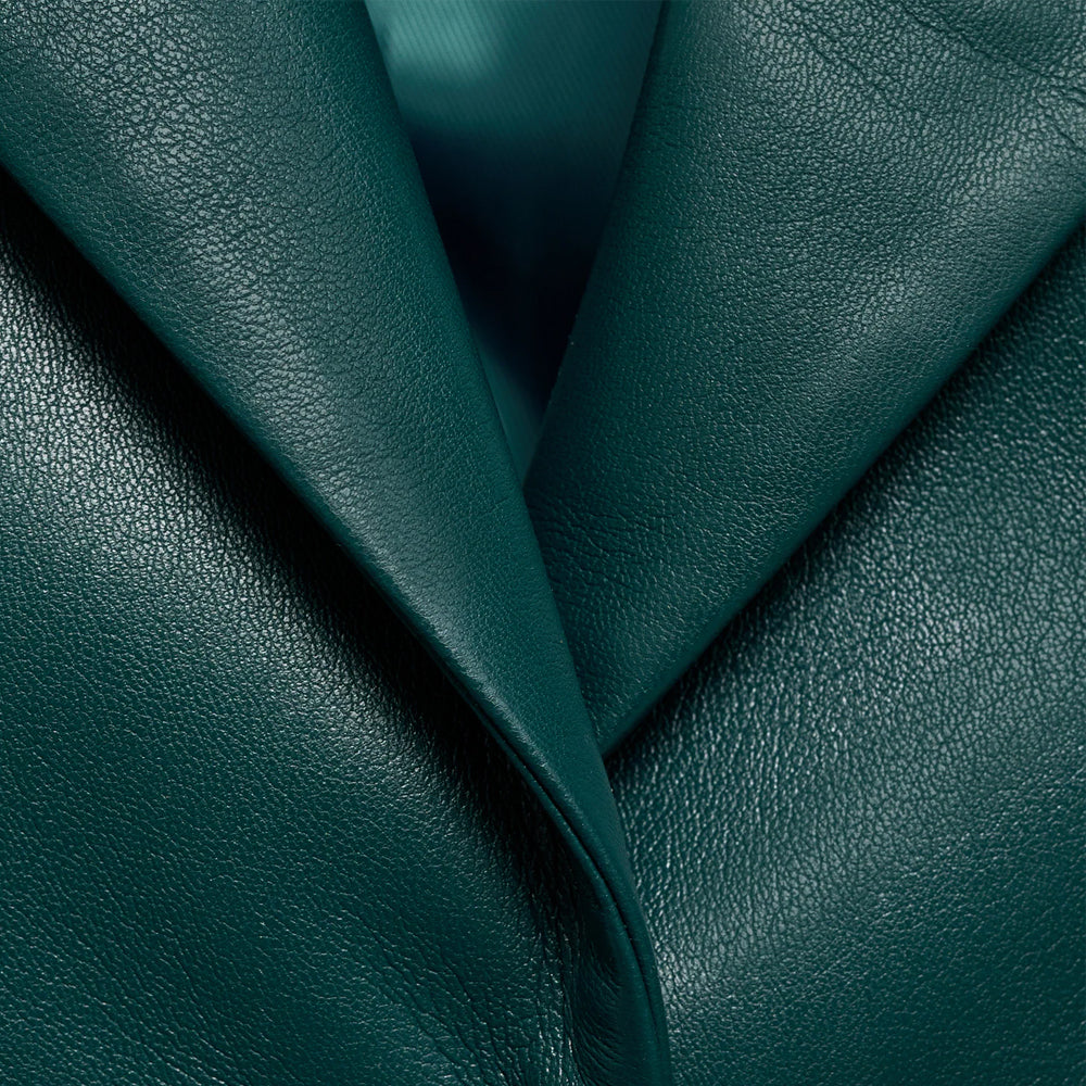 Women's Green Real Leather Short Blazer With Flap Pockets