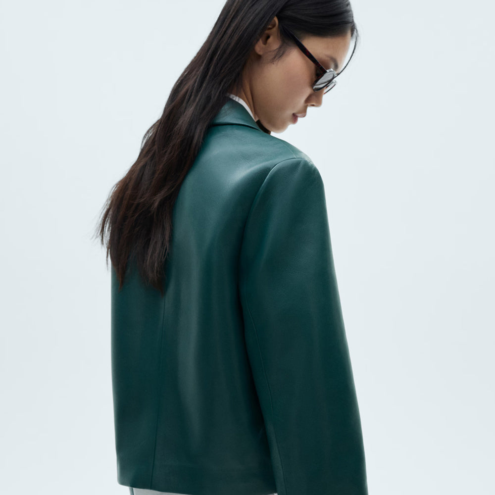 Women's Green Short Blazer With Flap Pockets