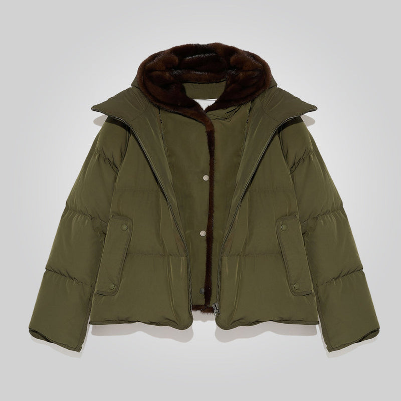 Women's Khaki Parka Down Jacket With Fur Lining