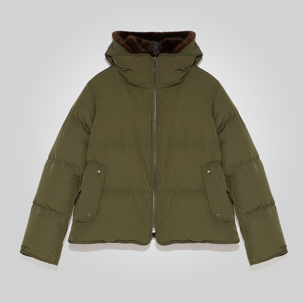 Women's Khaki Parka Down Jacket With Fur Lining